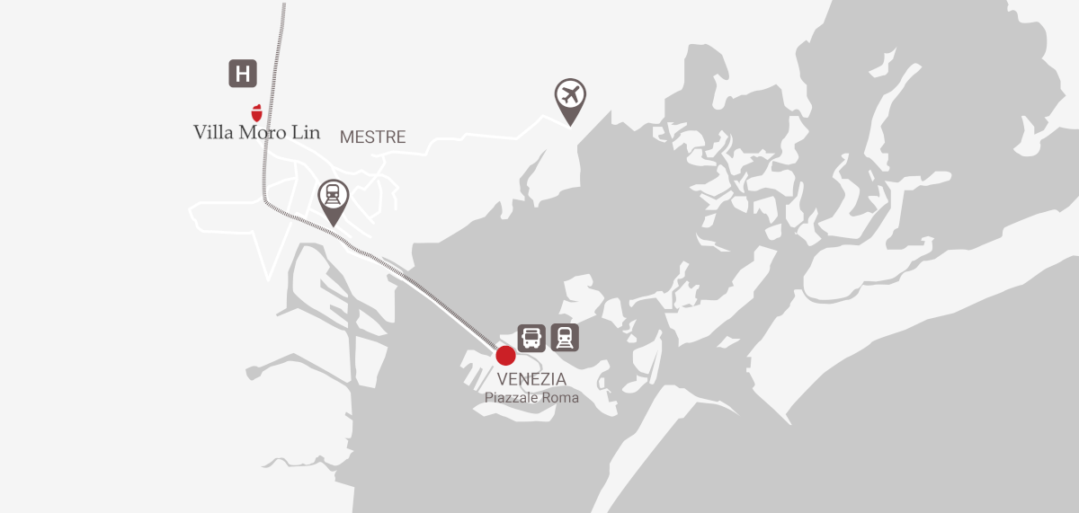 Mappa per raggiungere Venezia dal residence a Mestre Villa Moro Lin